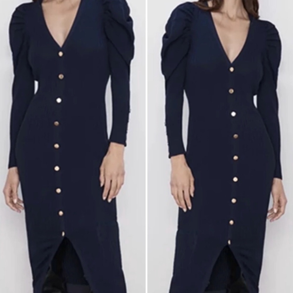 Ribbed VNeck Sweater Dress